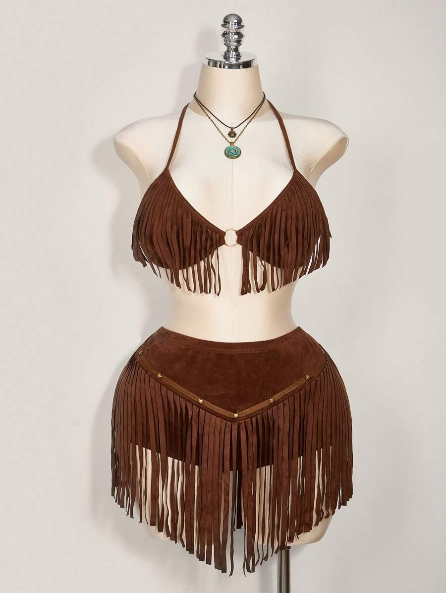 SHEIN ICON Plus Size Sexy Backless Halter Crop Top With Tassel Tie Design | SHEIN