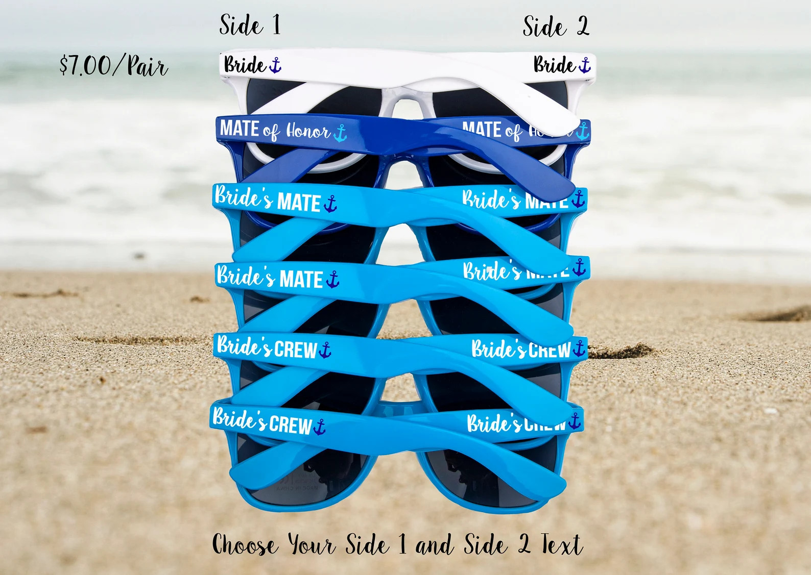 Bride's Mate Nautical Themed Bachelorette, Bridal Party & Wedding Sunglasses - Etsy | Etsy (US)