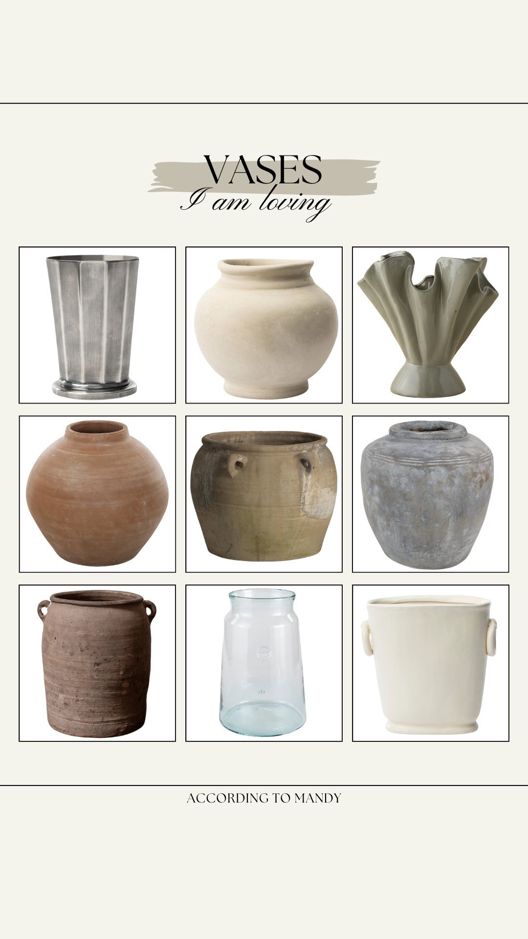 Vases I am loving! 

vases, rustic vases, antique look vases, vase finds, etsy, lulu & georgia, glass vase, vintage vase, silver vase, mcgee & co

#LTKSeasonal #LTKHome