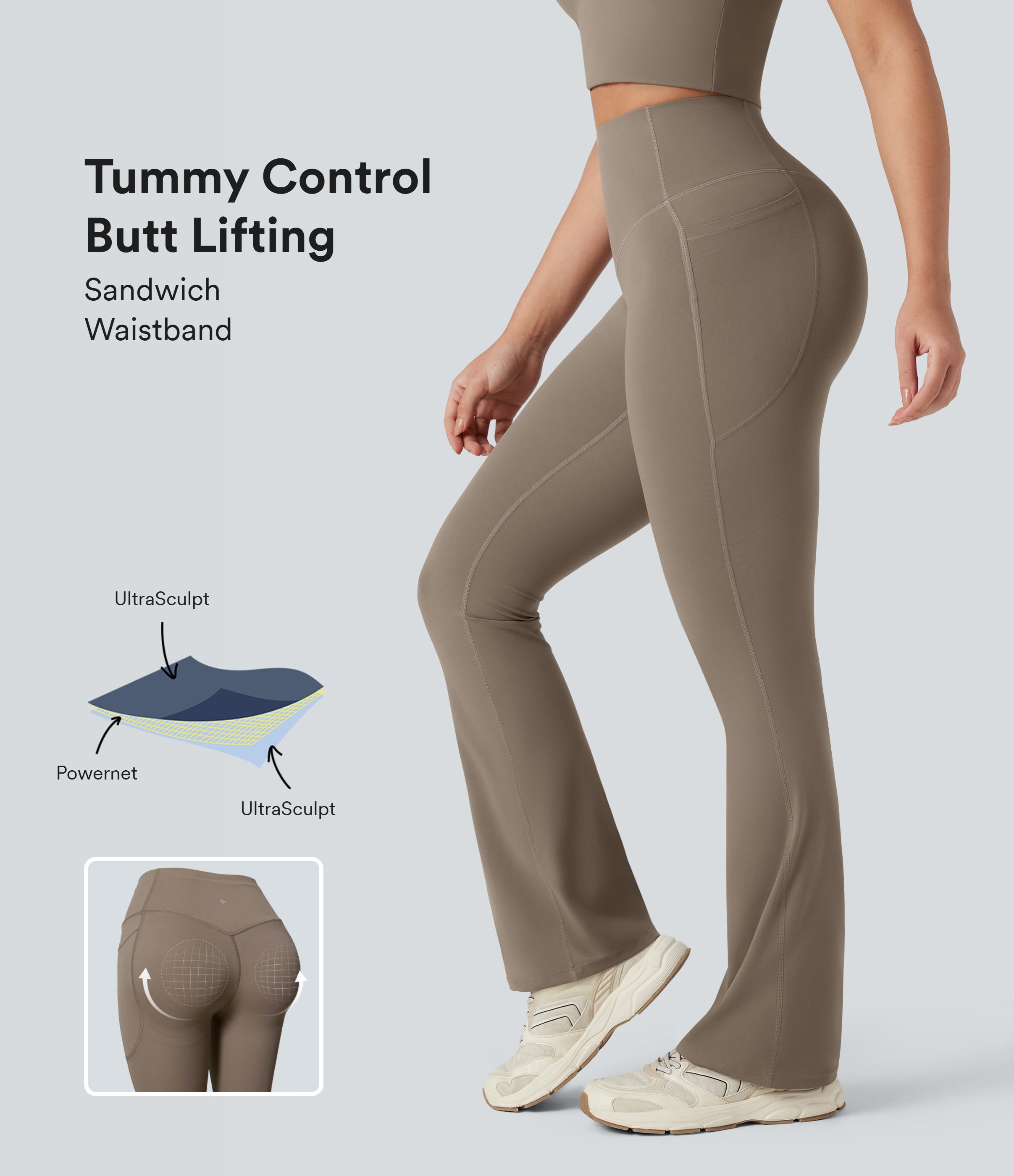 Halara Halara UltraSculpt™ SoCinched High Waisted Tummy Control Butt Lifting Shaping Yoga Bootcut Leggings with Pockets - Dawn Brown - S(regular) | HALARA