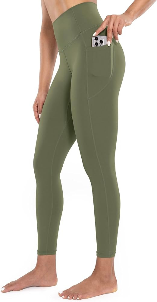 Workout Leggings with Pockets for Women High Waist Yoga Pants 7/8 Cream Soft Athletic Tights 25" ... | Amazon (US)