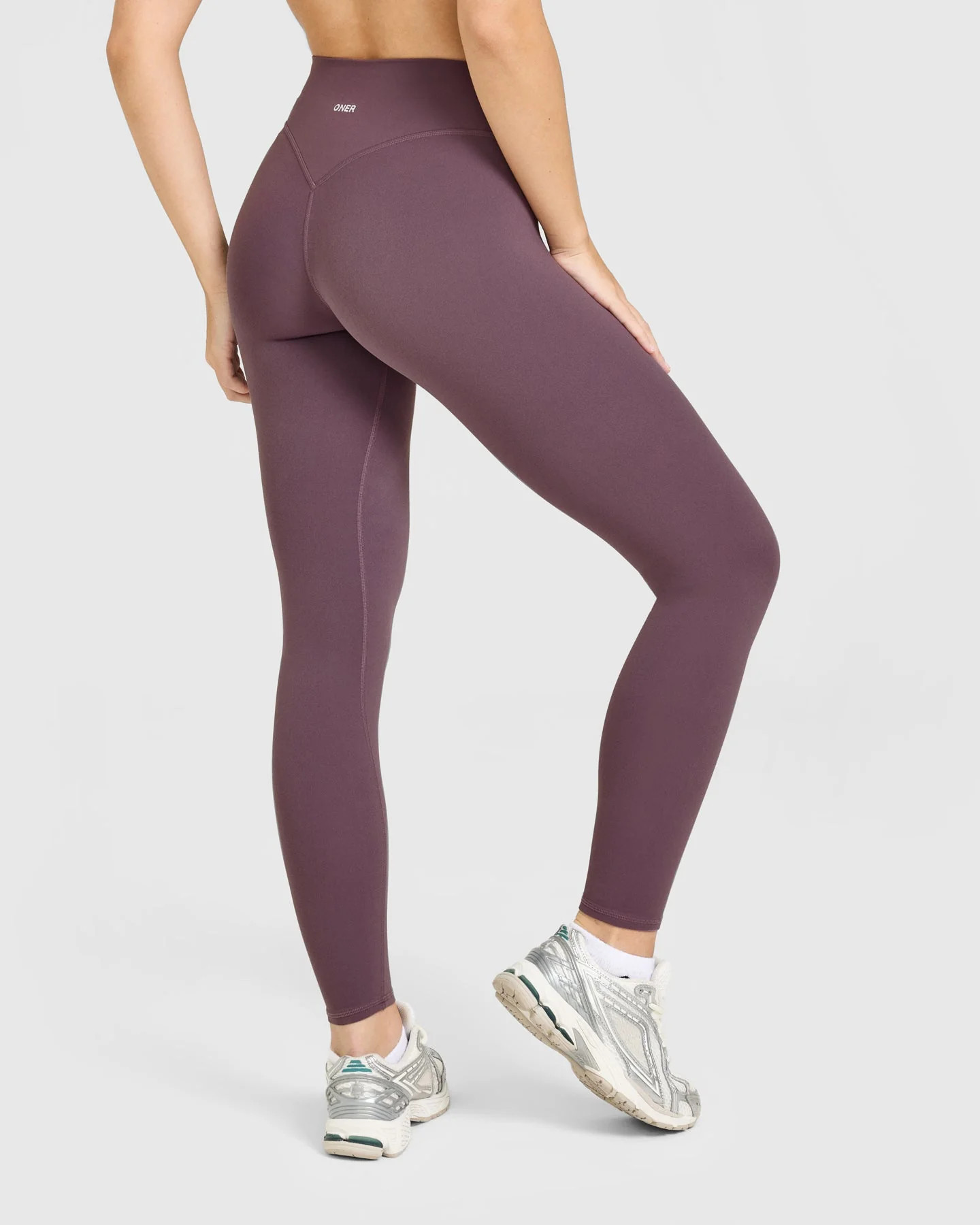 SoftMotion™ High Waisted Leggings with White Logo 
 Vintage Purple | Oner Active (UK / US)