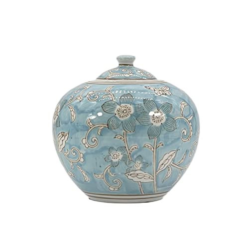 Galt International 8" Light Blue and White Floral Chinoiserie Jar w/Lid- Ginger Jar, Tea Storage, Decorative, Home Decor Vase | Amazon (US)