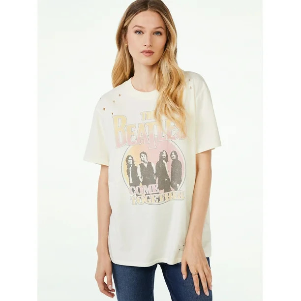Scoop Women's The Beatles Circle Graphic Short Sleeve T-Shirt - Walmart.com | Walmart (US)