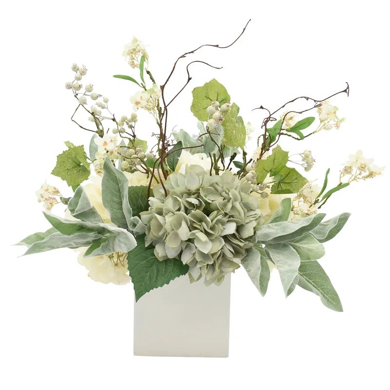Hydrangea and Berry Mixed Floral Arrangement in Pot | Wayfair North America