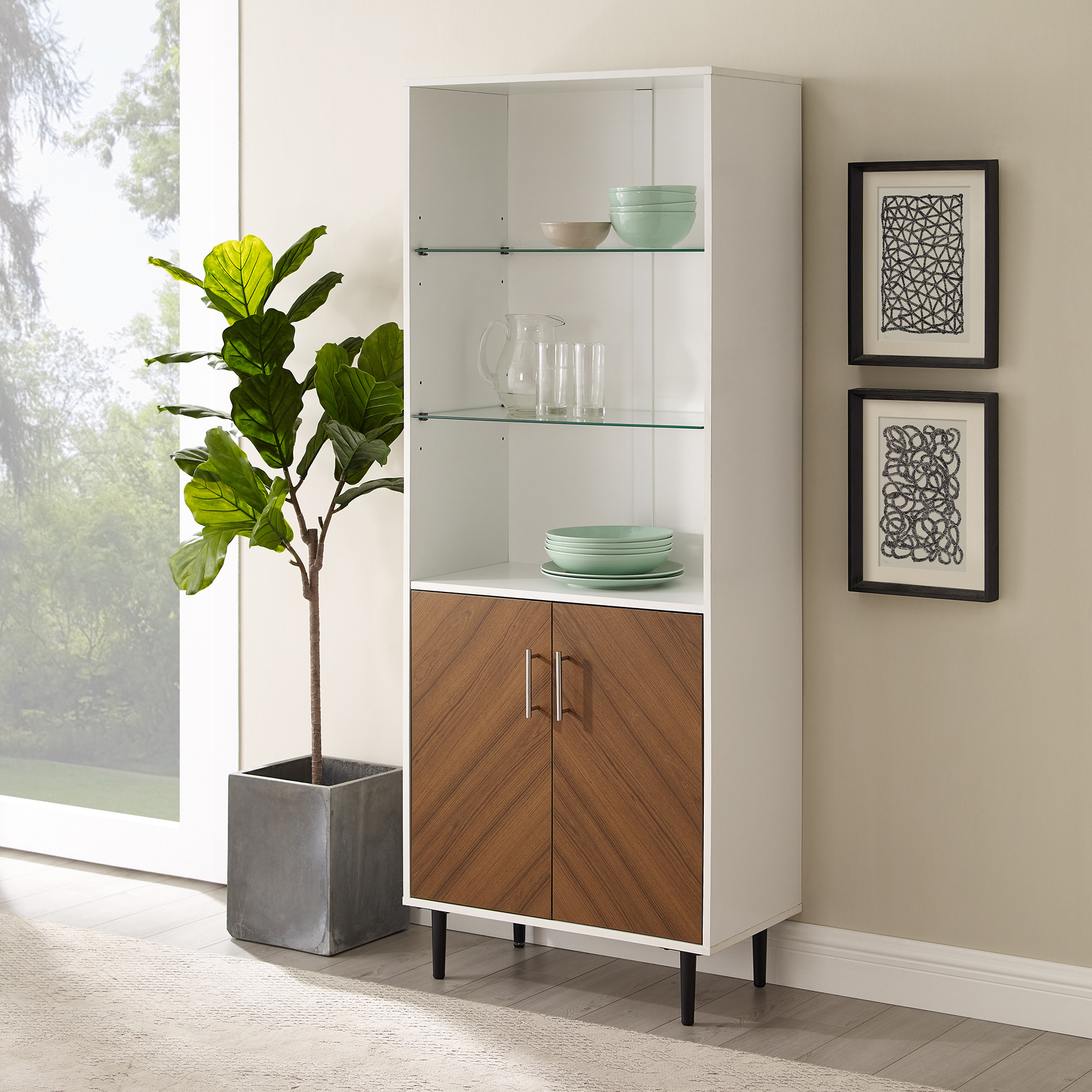 Desert Fields Two Door Bookmatch Bookcase, White - Walmart.com | Walmart (US)