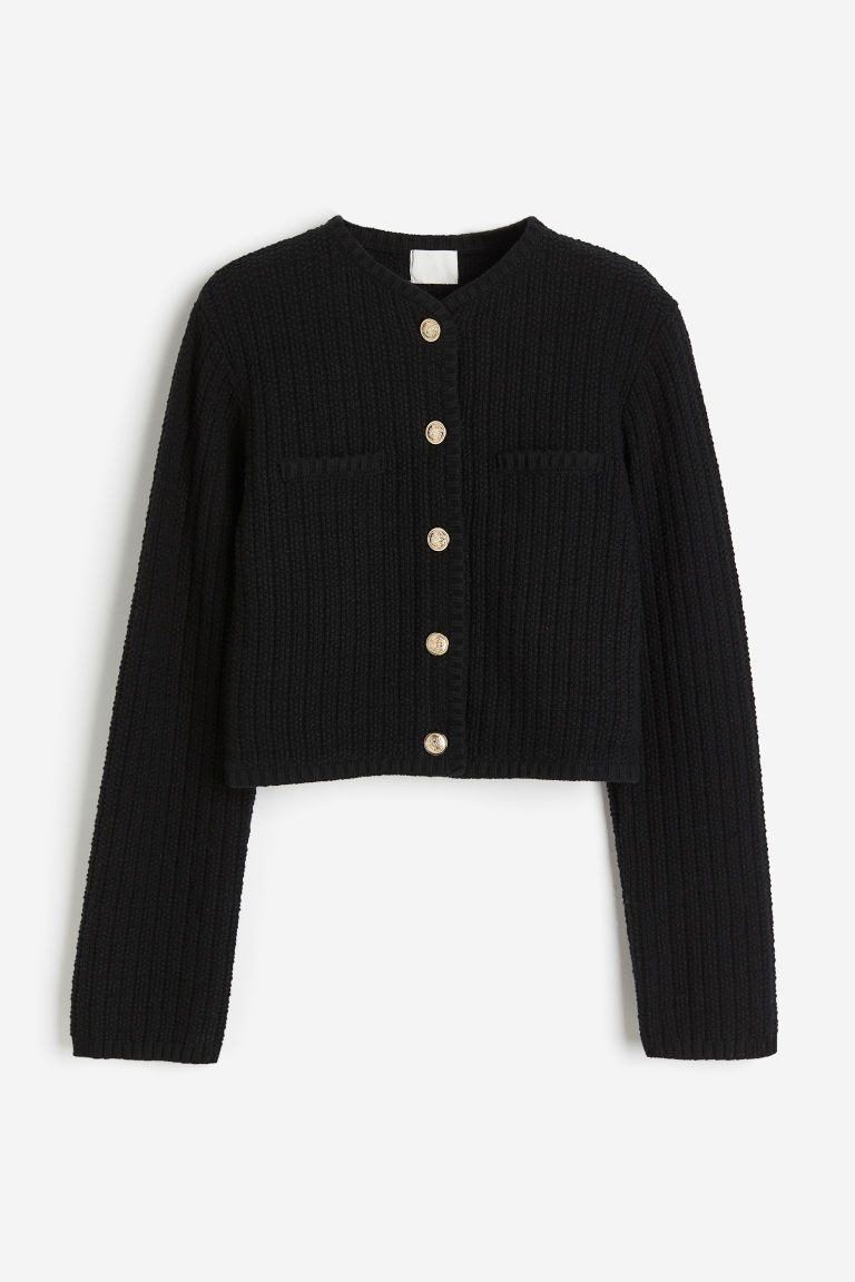 H & M - Short Textured-knit Cardigan - Black | H&M (US + CA)