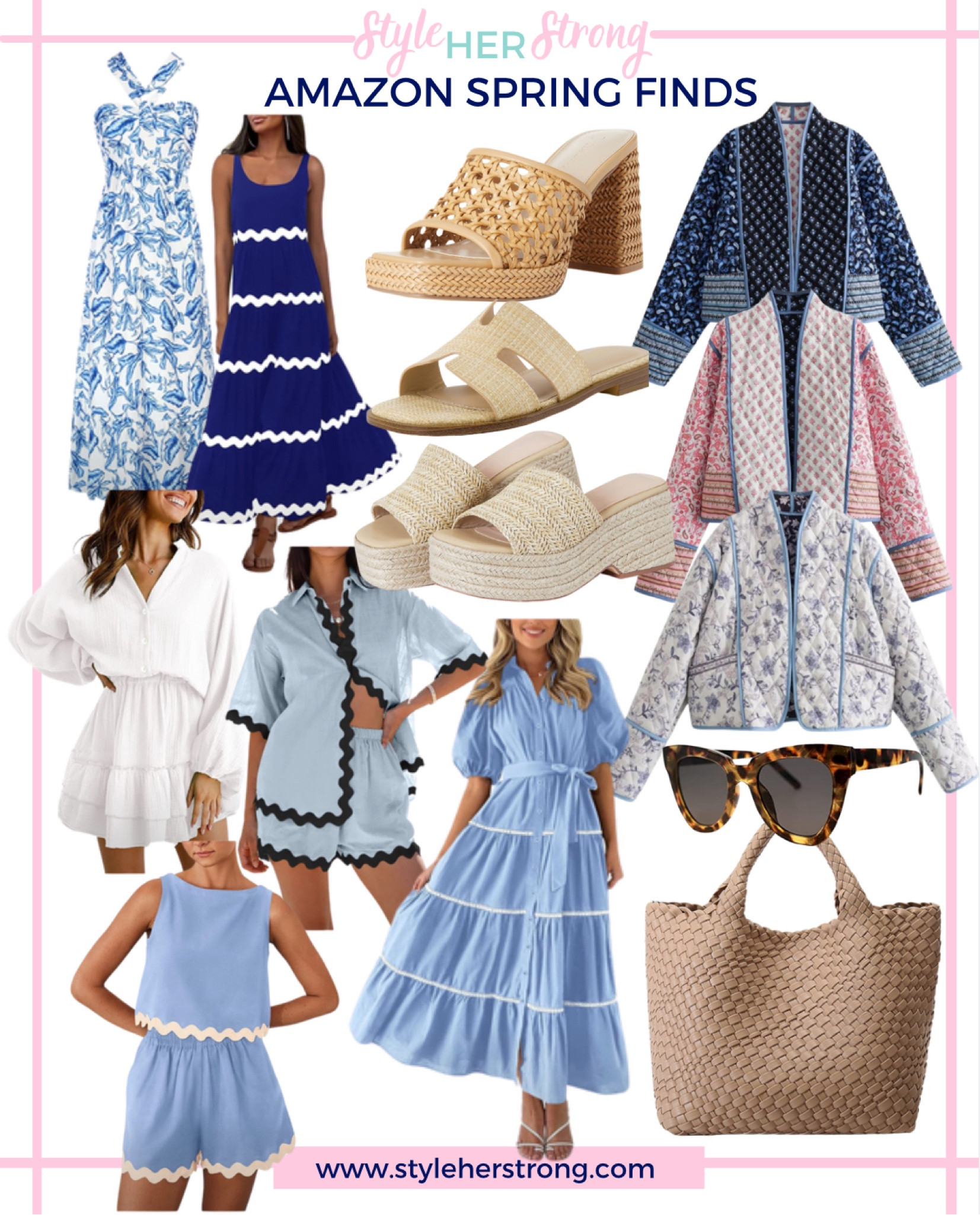 Amazon spring style finds, quilted patchwork jacket, scalloped dress, ric rac dress, rattan sandals, chinoiserie dress, beach dress, grandmillennial style 

#LTKfindsunder50 #LTKSeasonal #LTKtravel