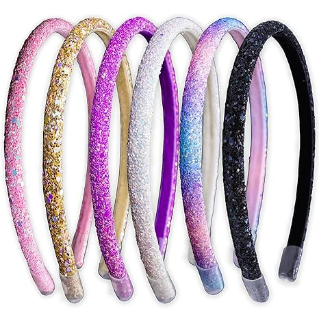 FROG SAC 6 Headbands for Girls - Thin Head Bands for Kids, Toddler Hair Band Accessories, Glitter... | Amazon (US)