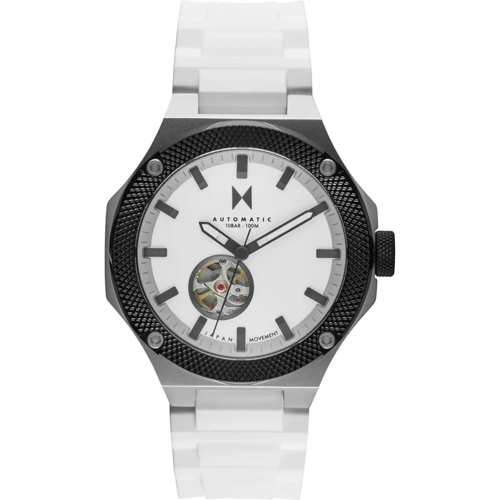 MVMT Raptor Automatic Silicone Strap Watch, 46.5mm in White at Nordstrom | Nordstrom