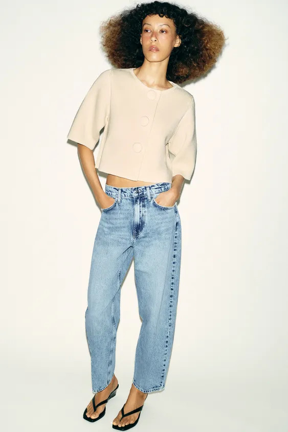 MID-RISE - BARREL - PRESSED CREASEMid-rise jeans with five pockets. Front pressed crease detail. ... | Zara US