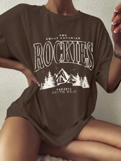 Letter Mountain Print Oversized Tunic Tee | ZAFUL (Global)