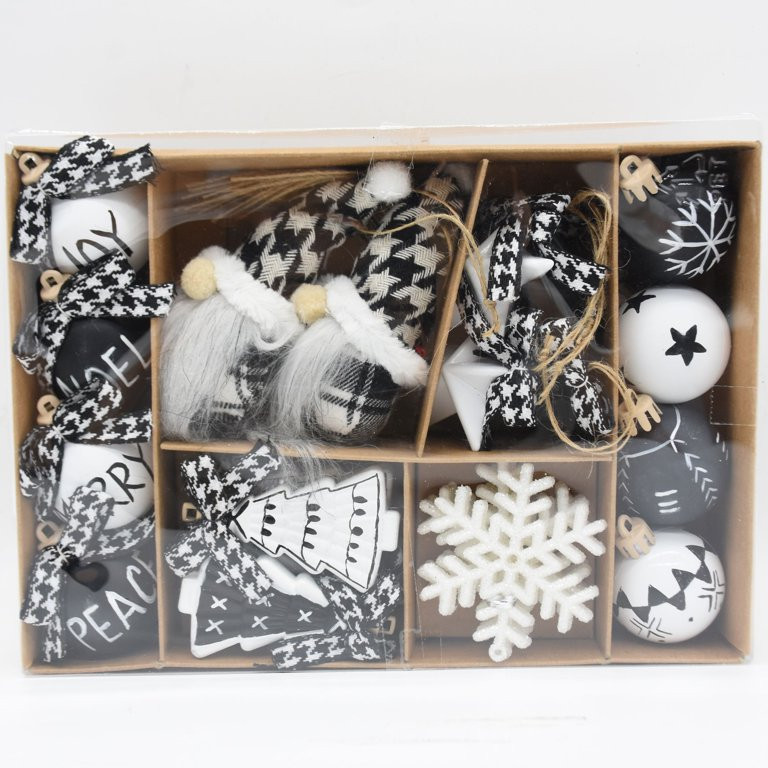 Holiday Time Black & White Clearly Christmas Miniature Hanging Ornament Assortment, 24 Count, 1.6... | Walmart (US)