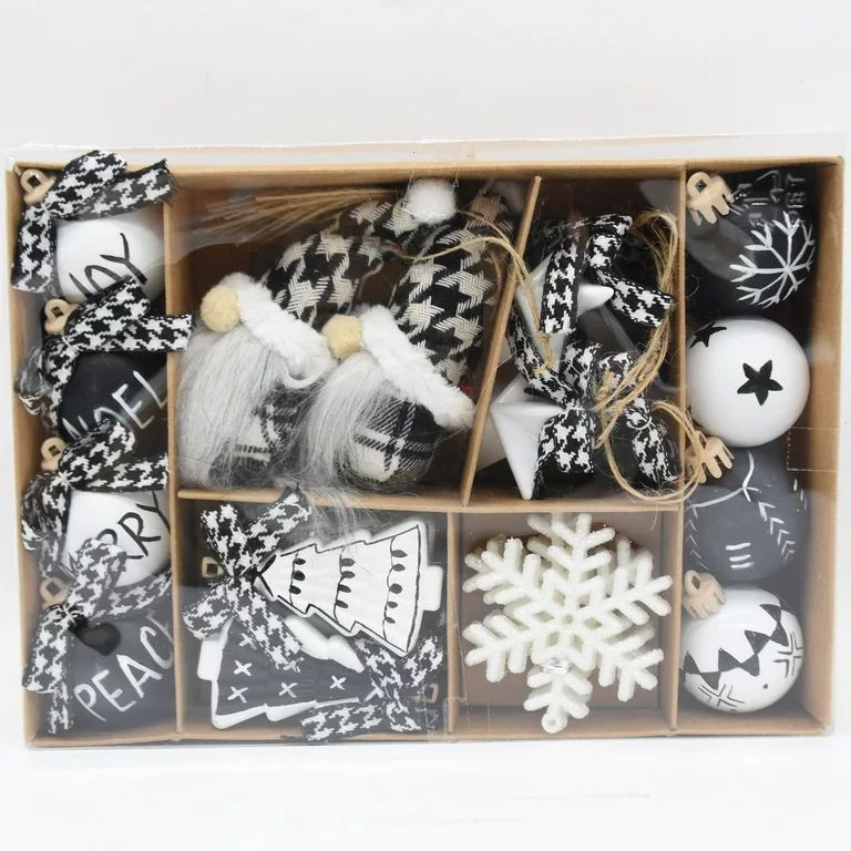 Holiday Time Black & White Clearly Christmas Miniature Hanging Ornament Assortment, 24 Count, 1.6... | Walmart (US)