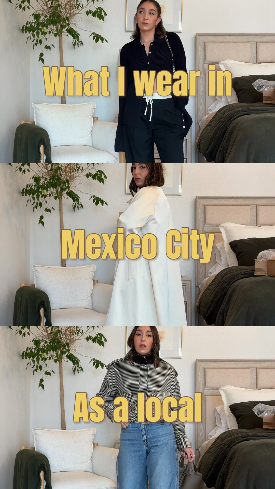 I get asked a lot what to wear in Mexico City and while it really depends on your plans and schedule. These are some outfits I’d wear and have worn when I’m there (as a local) think family, friends, appointments, shopping etc 