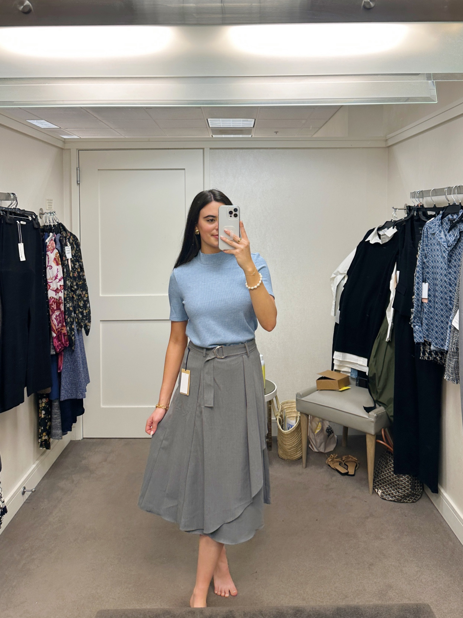 Nordstrom Anniversary Sale work look! Love this blue and grey combination and the skirt is an easy way to switch up your work wardrobe - sweater can also be worn separately 