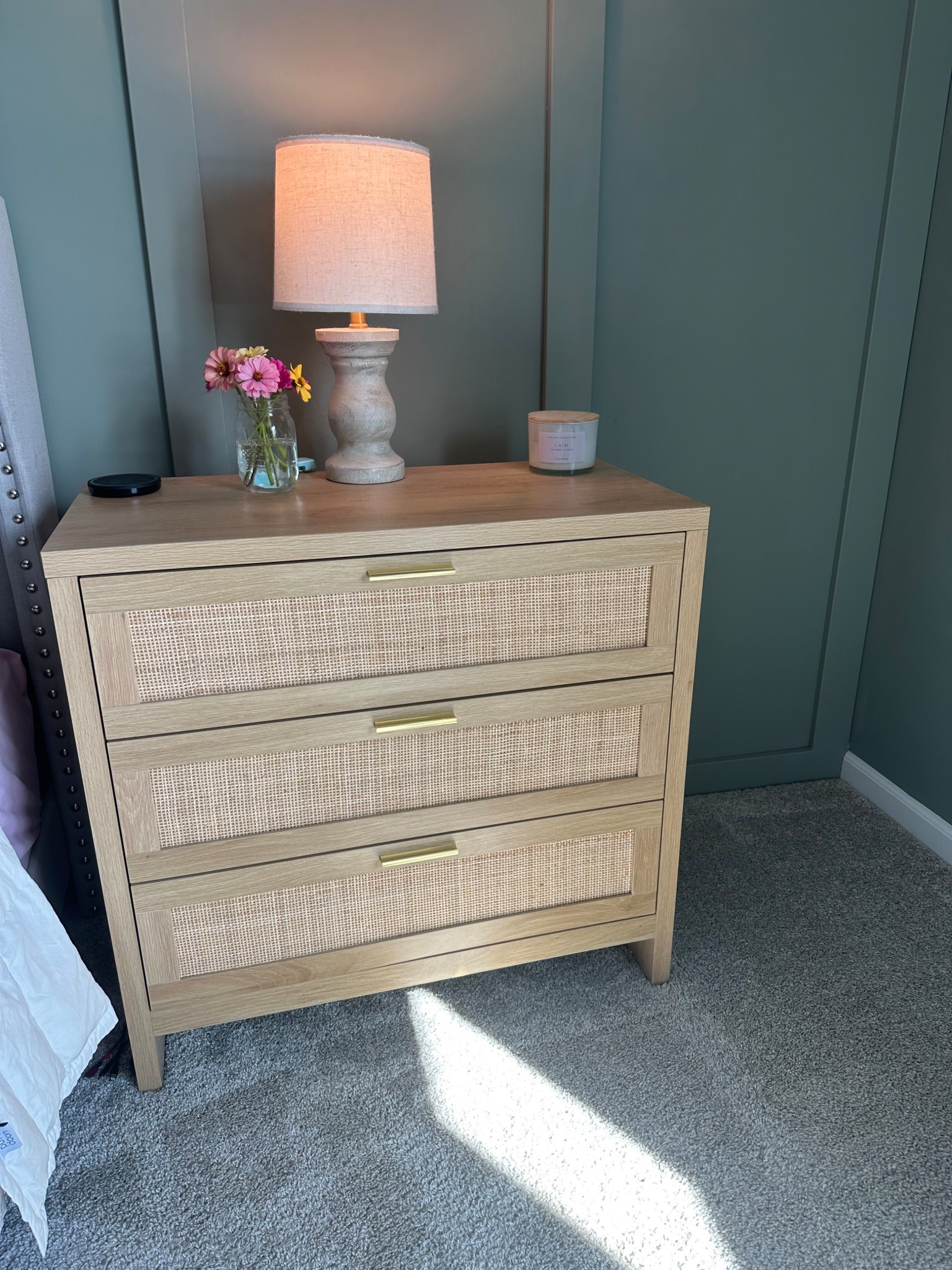 My oversized rattan night tables for on major sale right now. The drawers glide so easily and the rattan and gold touches are beautiful #bedroom #nighttables #sidetables #primaryroom 

#LTKHome #LTKSaleAlert