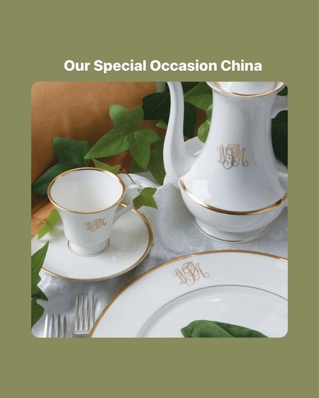 The special occasion china we registered for! We went with the Pickard Script with our combined monogram. 🤍 #weddingregistry #registry #china 

#LTKhome #LTKGiftGuide #LTKwedding