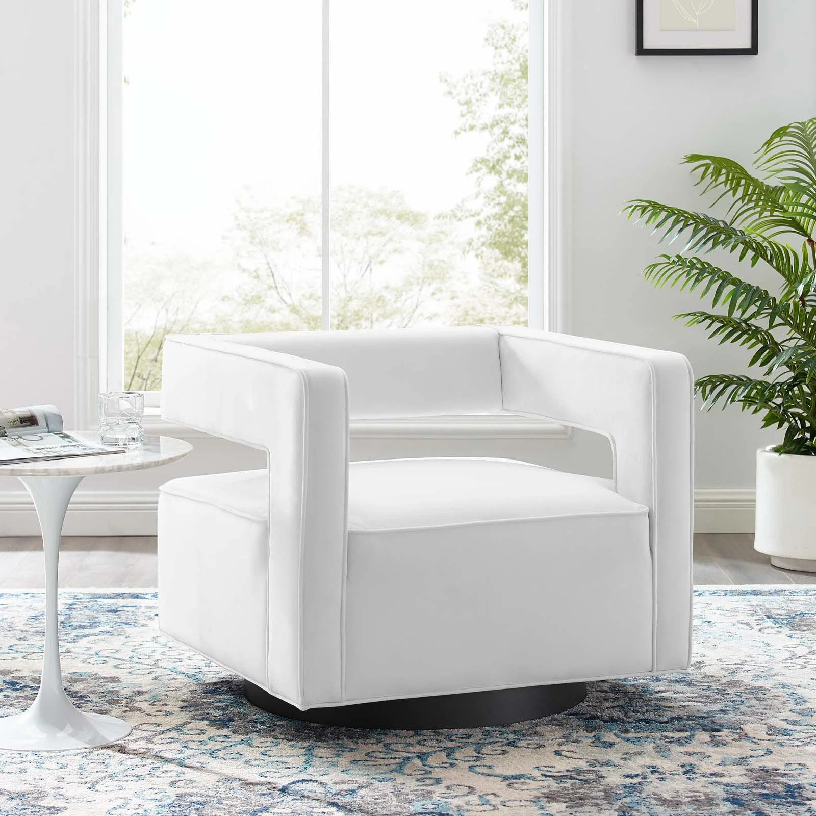 Modway Booth Performance Velvet Swivel Armchair in White - Walmart.com | Walmart (US)