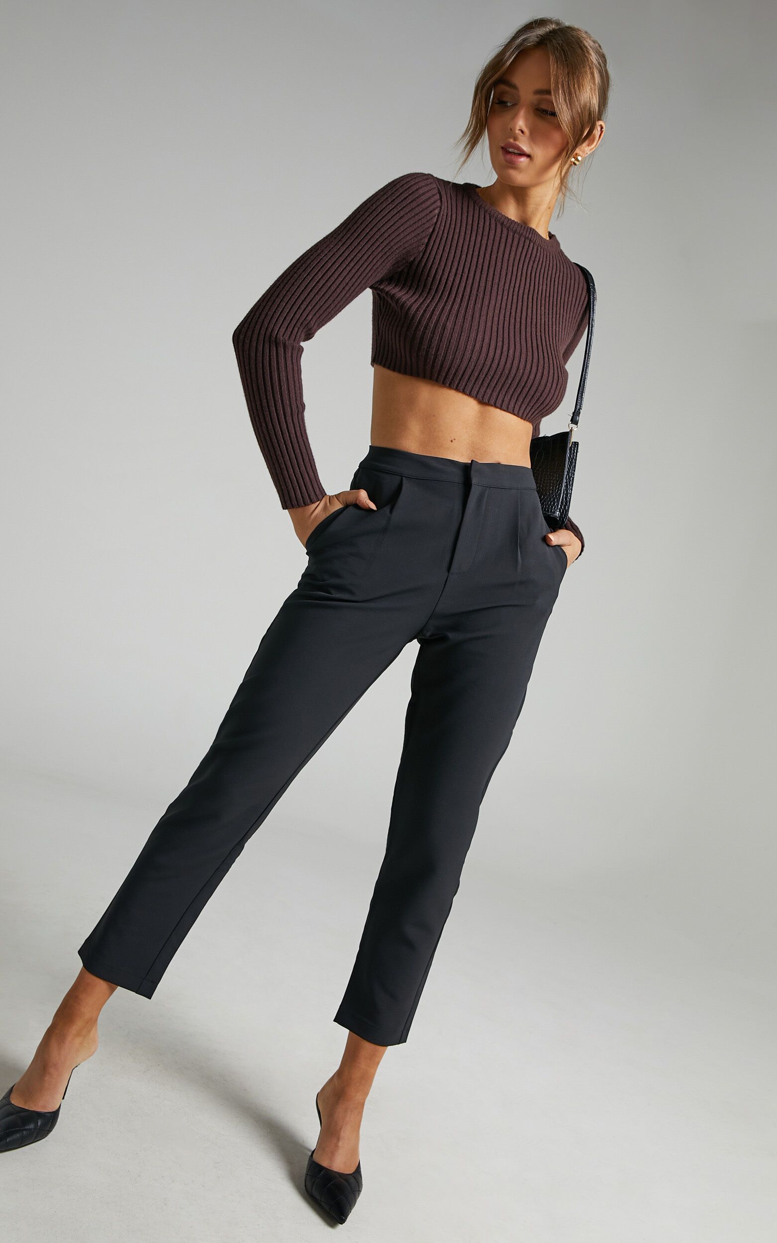 Damika Pants - Cropped Pin Tuck Pants in Black | Showpo (US, UK & Europe)