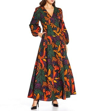 Abstract Print Long Sleeve Poplin Maxi Dress | Dillard's