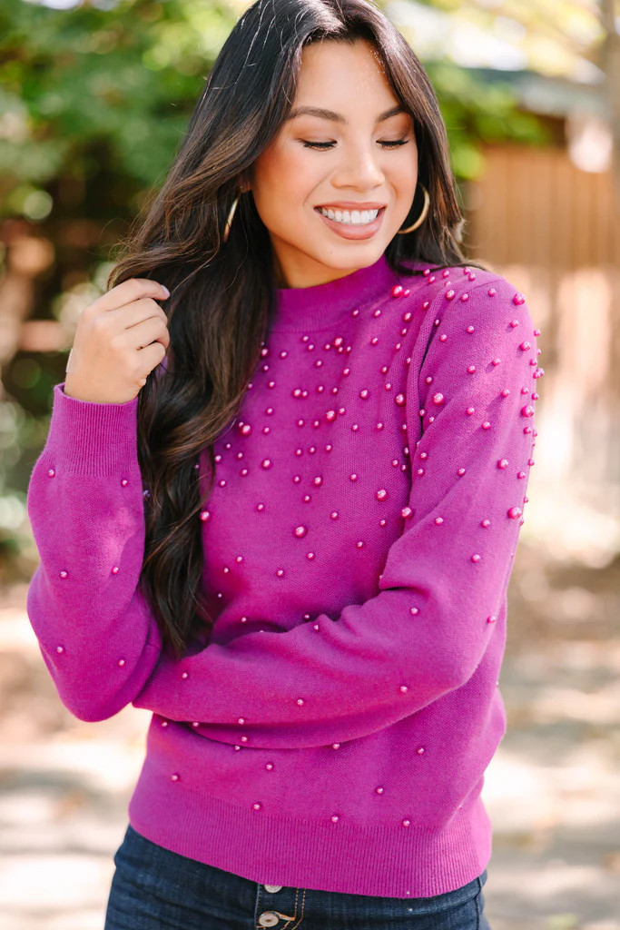 On The Lookout Magenta Purple Embellished Sweater | The Mint Julep Boutique