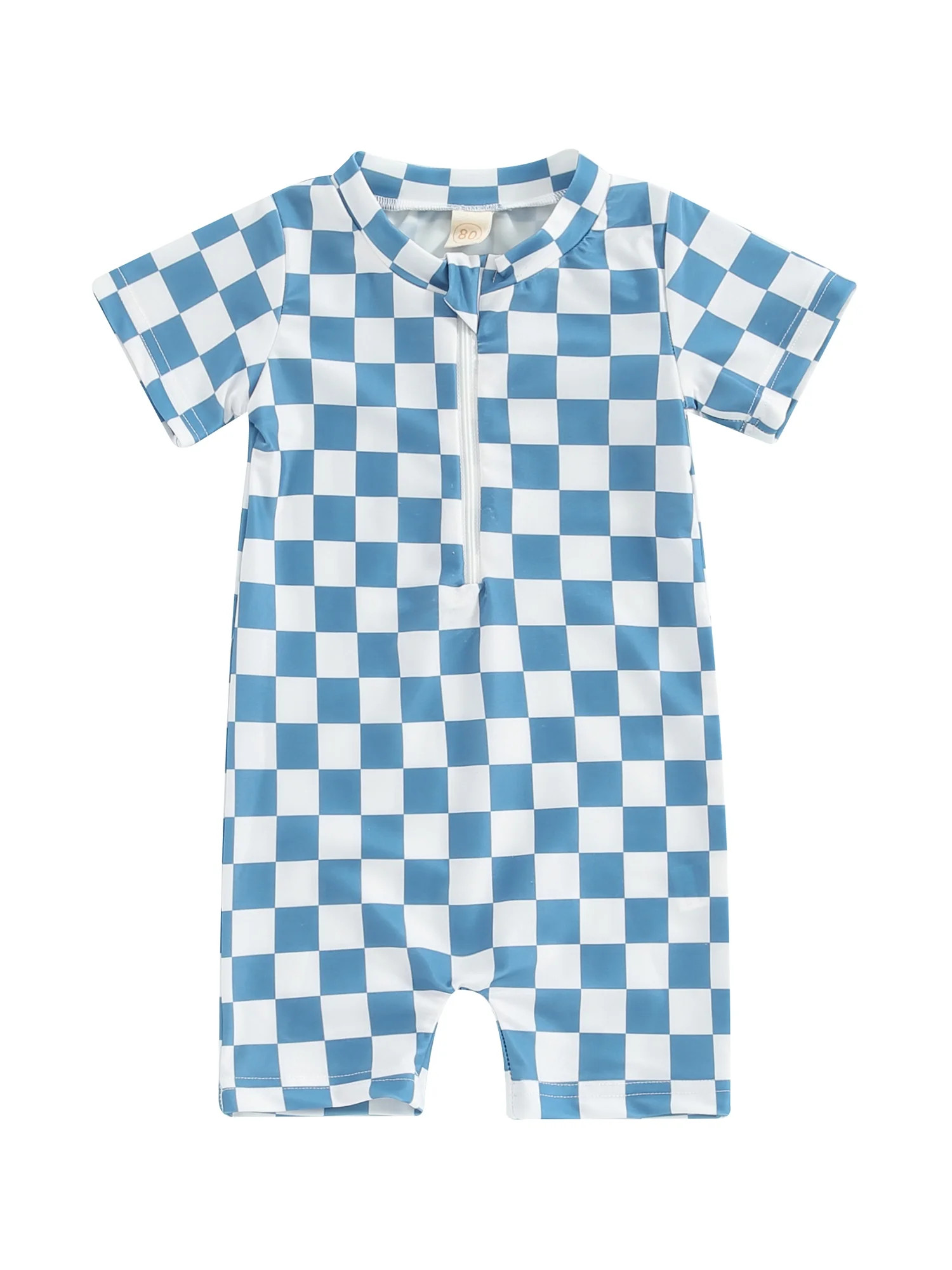 Jxzom Toddler Baby Boy Rash Guard Swimsuit Checkered Short Sleeve One Piece Zipper Bathing Suit B... | Walmart (US)