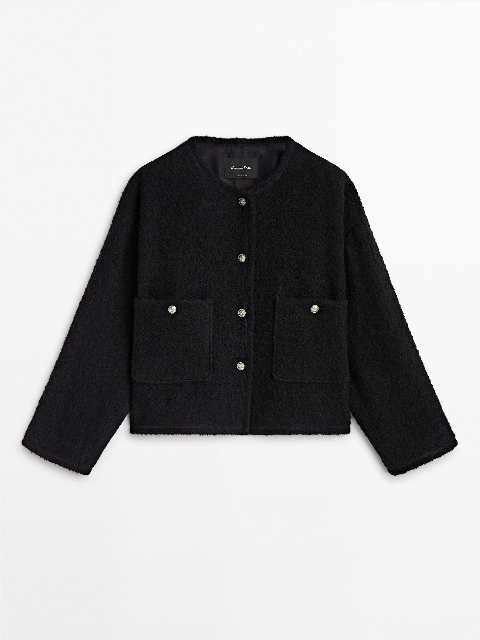 Short drop-shoulder textured jacket | Massimo Dutti UK