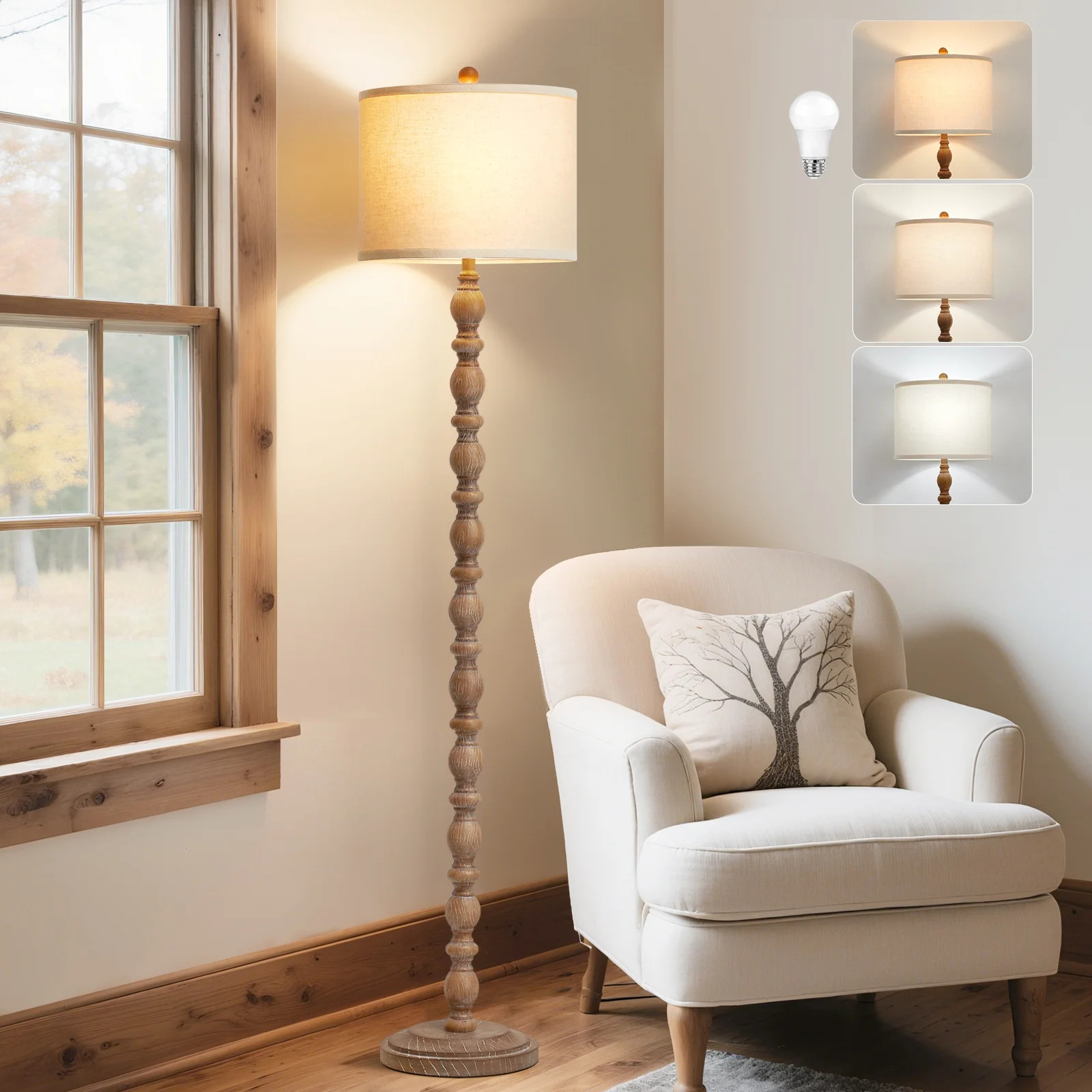 NATYSWAN 62" Floor Lamp for Living Room,Retro Farmhouse Resin Tall Standing Lamp with 3 Color Tem... | Walmart (US)