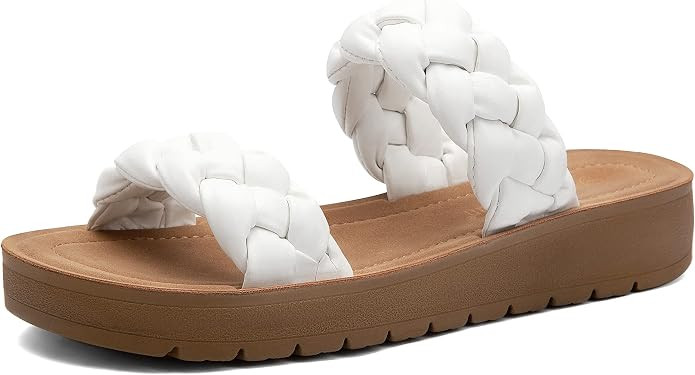MaxMuxun Women's Braided Flat Sandals 2025 Two Band Open Toe Slide Sandals Slip On Summer Casual ... | Amazon (US)