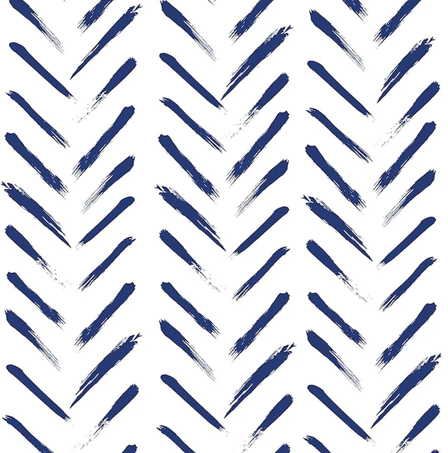 Blue White Peel and Stick Wallpaper Modern Herringbone Wallpaper Geometric Striped Contact Paper ... | Amazon (US)