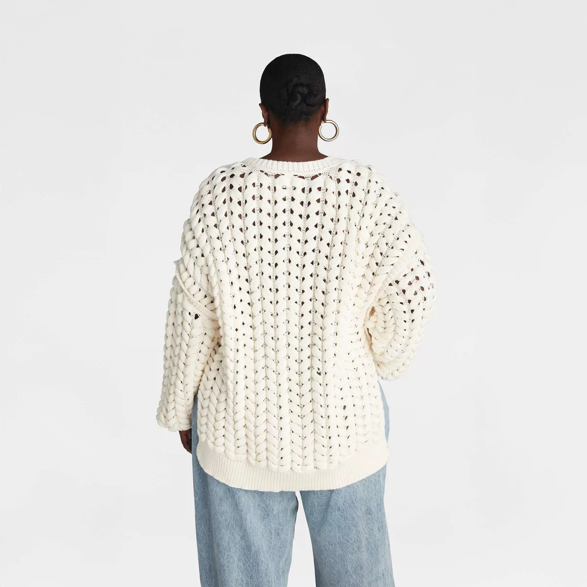 KBB by KAHLANA Women's Pullover Sweater 'The Chunky Knit Crew' - Cream 1X | Target