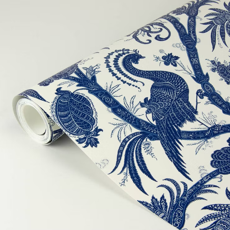 Brewster Balinese Peacock Scalamandre Self Adhesive Wallpaper Indigo | Target