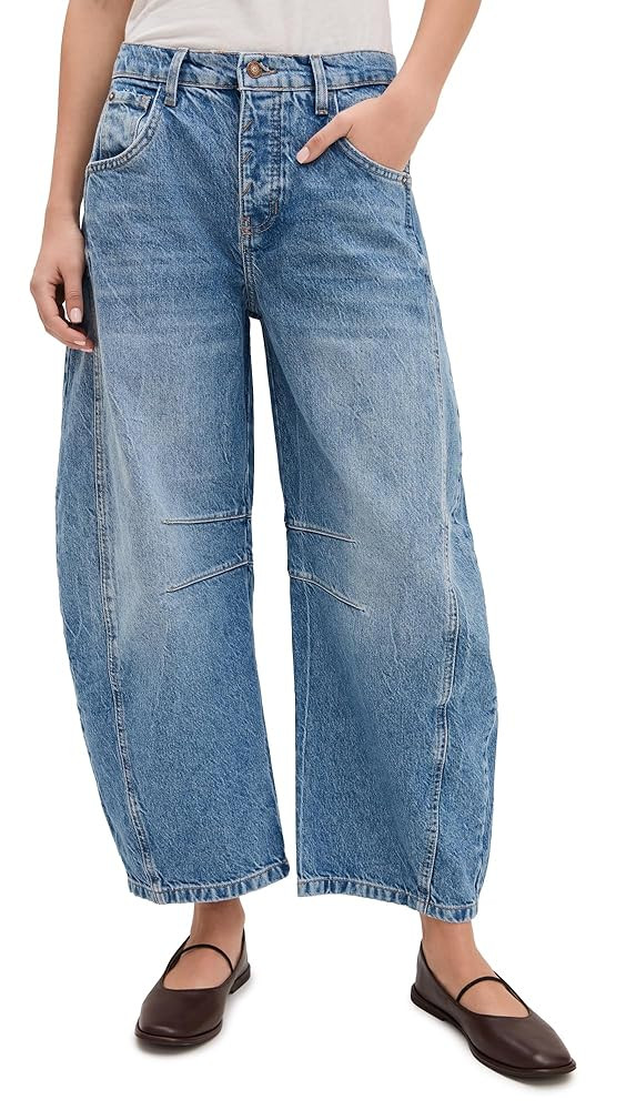 Women's We The Free Good Luck Mid-Rise Barrel Jeans, Ultra Light Beam | Amazon (US)