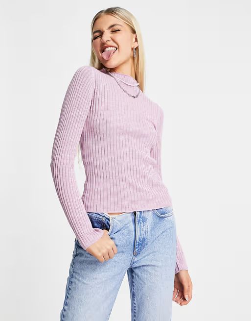 ASOS DESIGN high neck sweater in space dye in lilac | ASOS (Global)