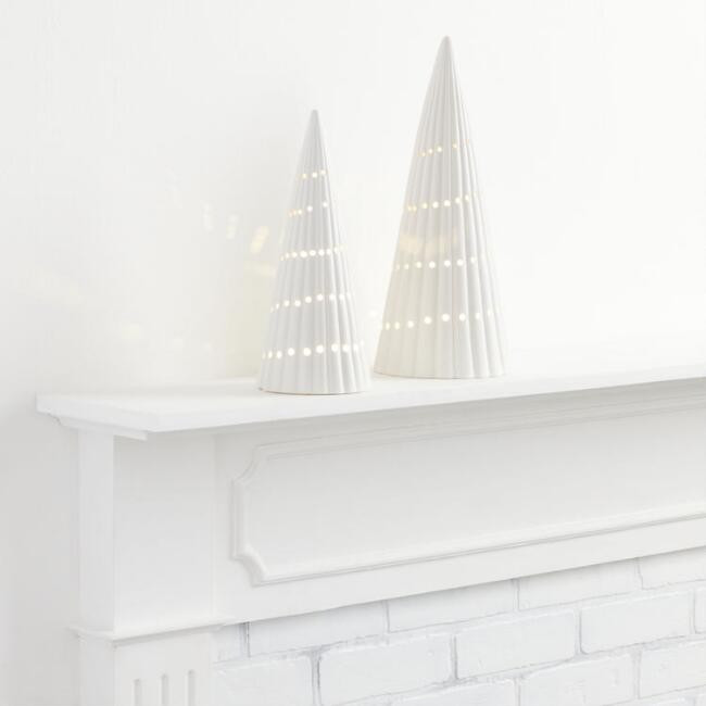 White Fluted Ceramic LED Battery Operated Tree Decor | World Market
