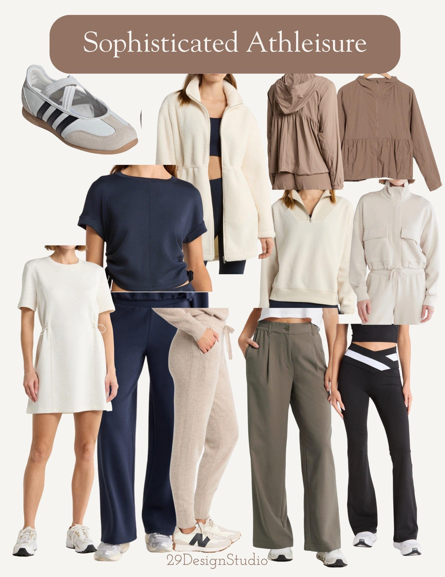 Sophisticated athleisure
School drop off outfits
Put together mom looks 
Easy throw on mom outfits