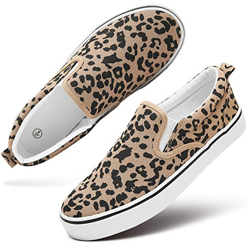 Women's Slip on Shoes Canvas Sneakers Loafers Non Slip Shoes Low Top Casual Low Cut Shoes (Leopard, US8.5)… | Amazon (US)