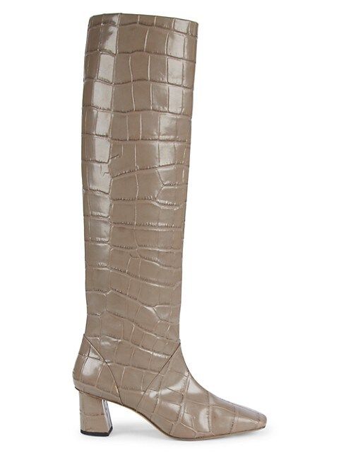 Tess Square-Toe Tall Croc-Embossed Leather Boots | Saks Fifth Avenue