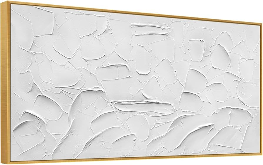 Large Size Hand-Painted Oil Painting on Canvas Gold Frame White Textured Wall Art Abstract Minima... | Amazon (US)