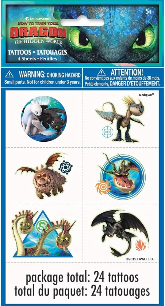 How To Train Your Dragon Party Temporary Tattoos | Assorted Designs | 24 Pcs | Amazon (US)