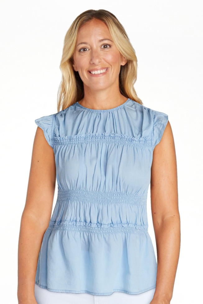 Time and Tru Women's Sleeveless Smocked Top with Ruffle Trim, Sizes XS-XXXL | Walmart (US)
