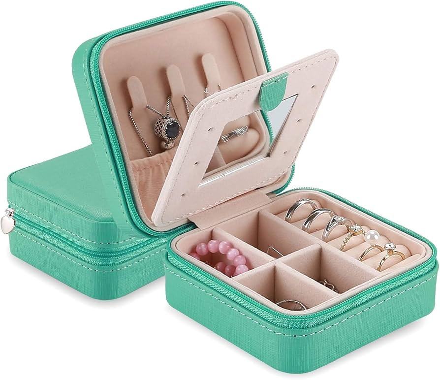 Small Jewelry Organizer Box for Travel, Portable Mini Jewelry Travel Case with Zipper Mirror for ... | Amazon (US)