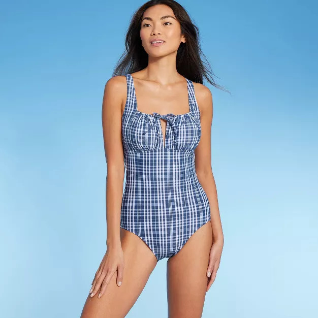 Women's Tunnel High Coverage One Piece Swimsuit - Kona Sol™ Blue Check | Target