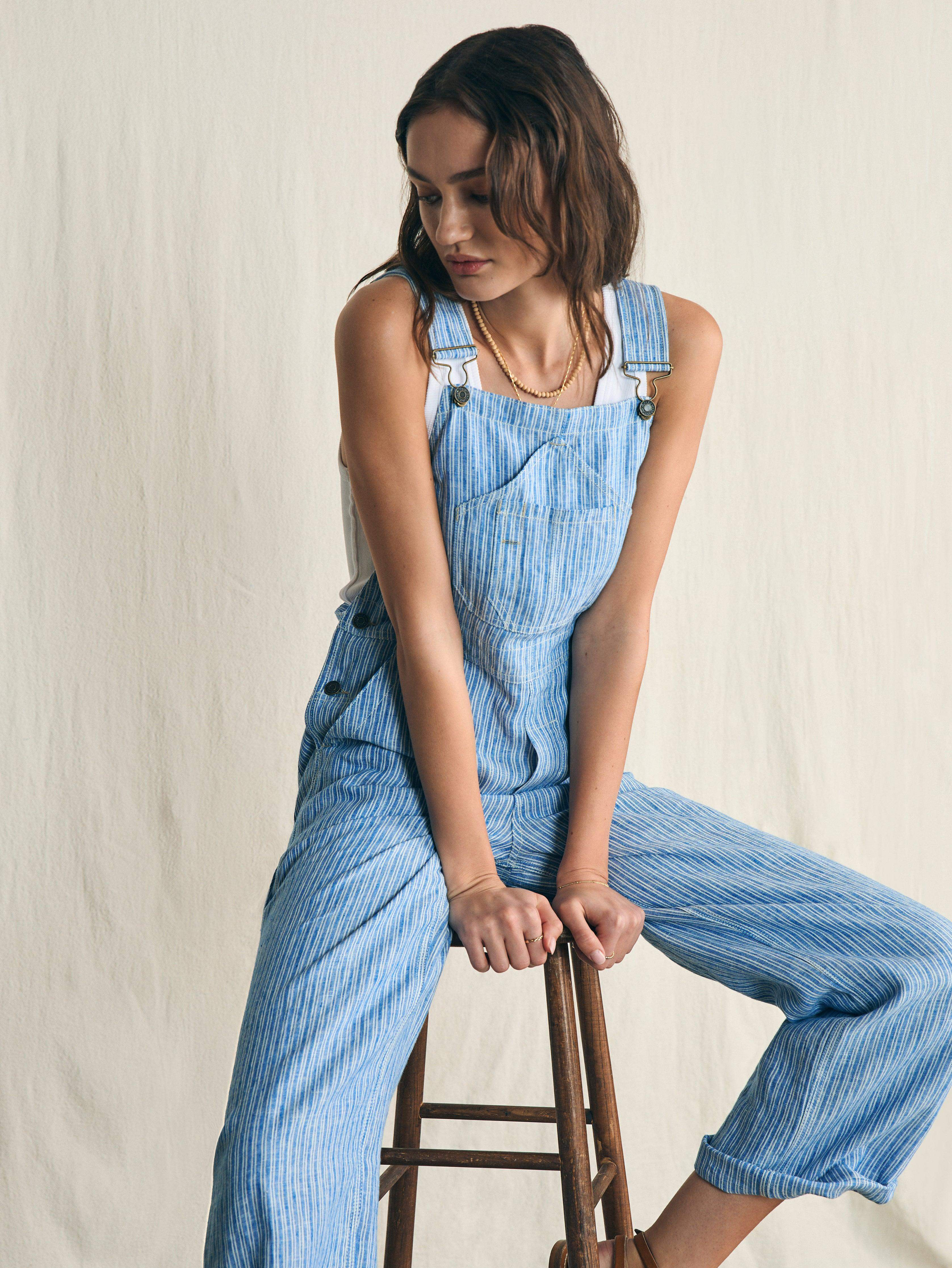 Linen Mechanic Overall - Skyway Railroad Stripe | Faherty