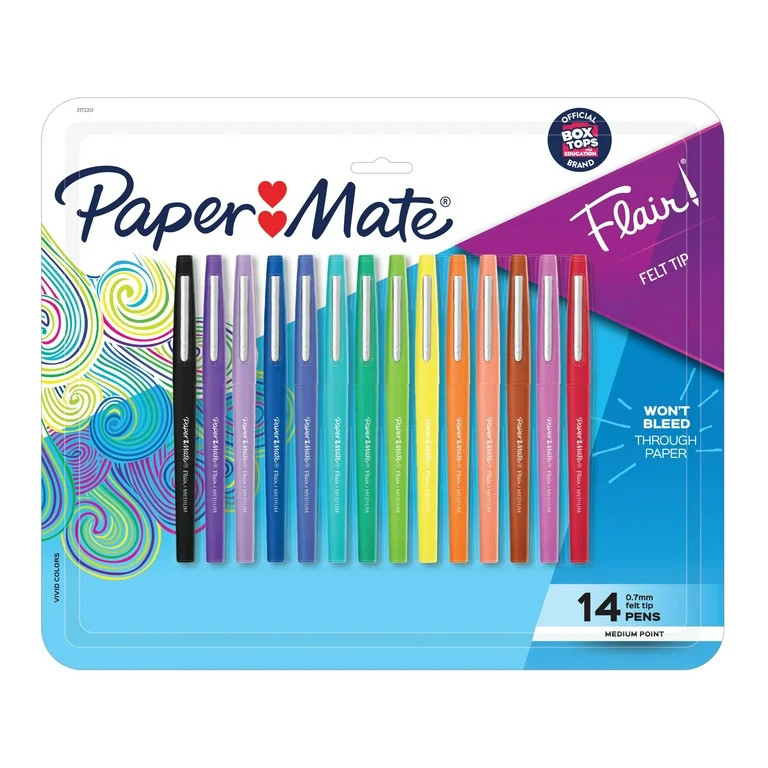 Paper Mate Flair Felt Tip Pens, Medium Point (0.7mm), Assorted Colors, 14 Count | Walmart (US)
