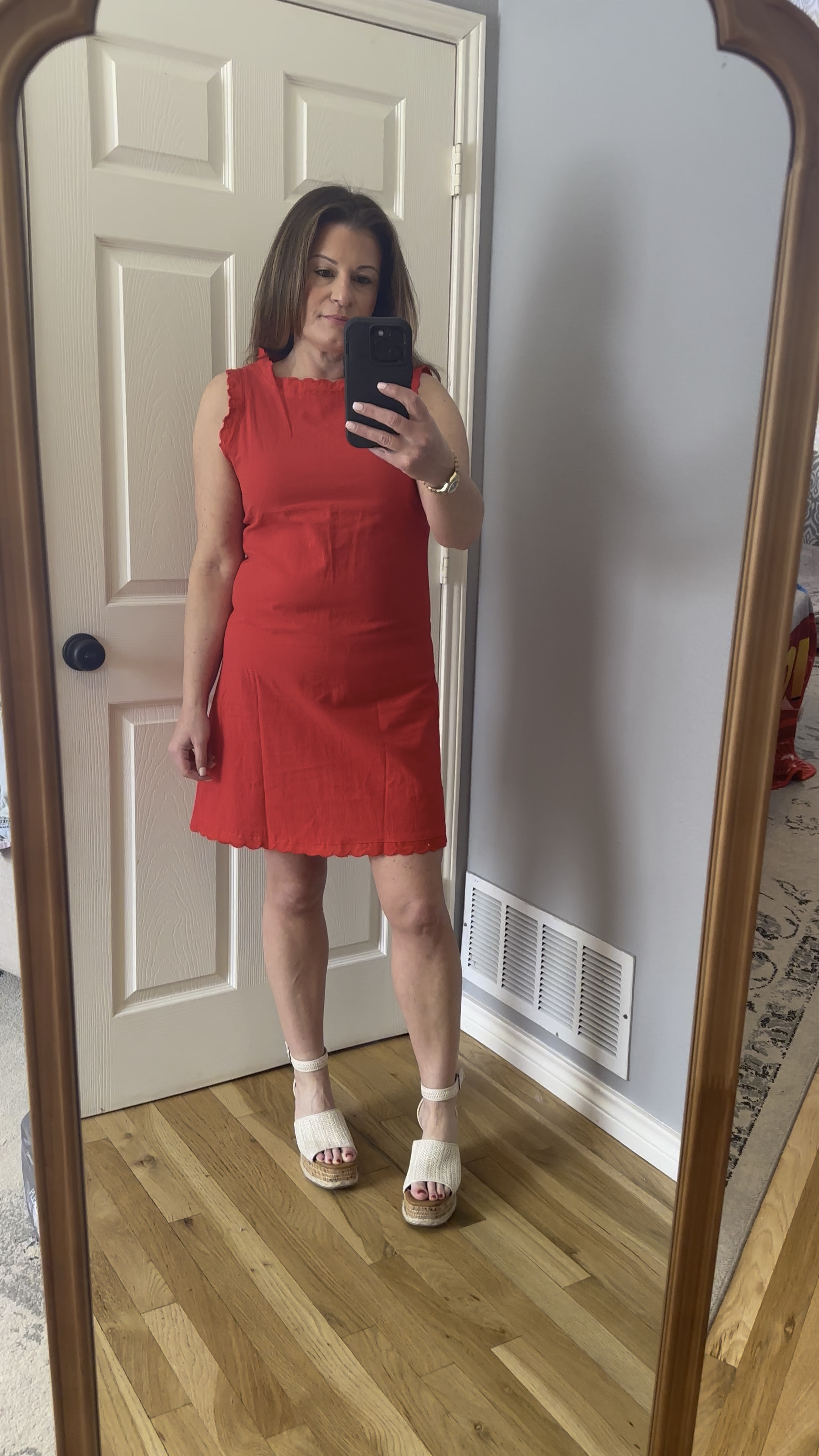 Linen dress, spring dress, scallop edge dress, over forty, size 10