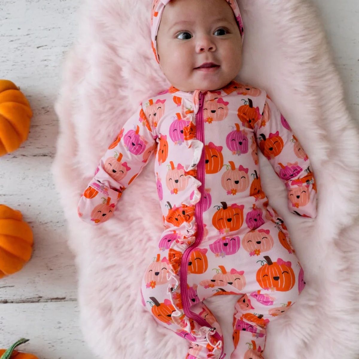 2-Way Ruffle Zip Footie, Miss Pumpkin | SpearmintLOVE