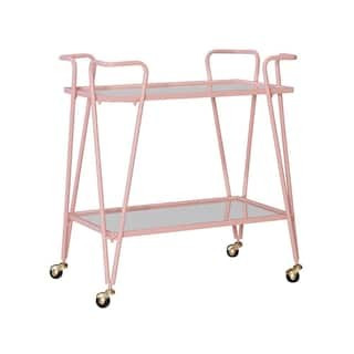Winona Pink Bar Cart with Two Shelves and Casters | The Home Depot