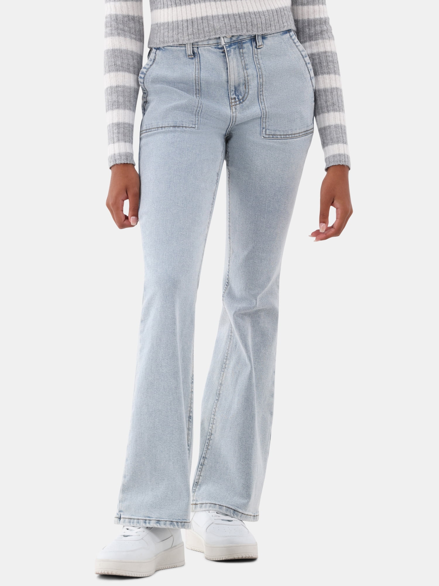 No Boundaries Mid Rise Porkchop Flare Pants, Sizes 00-18, Women's | Walmart (US)